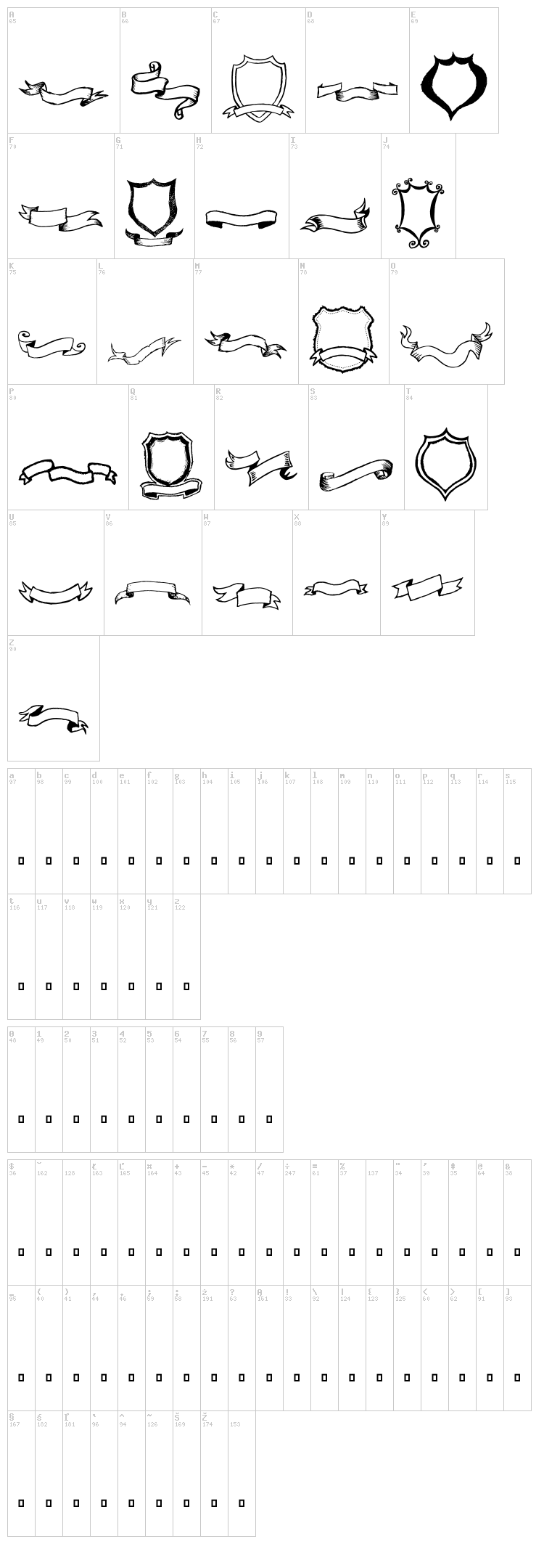 Frames 'n Riboons font map